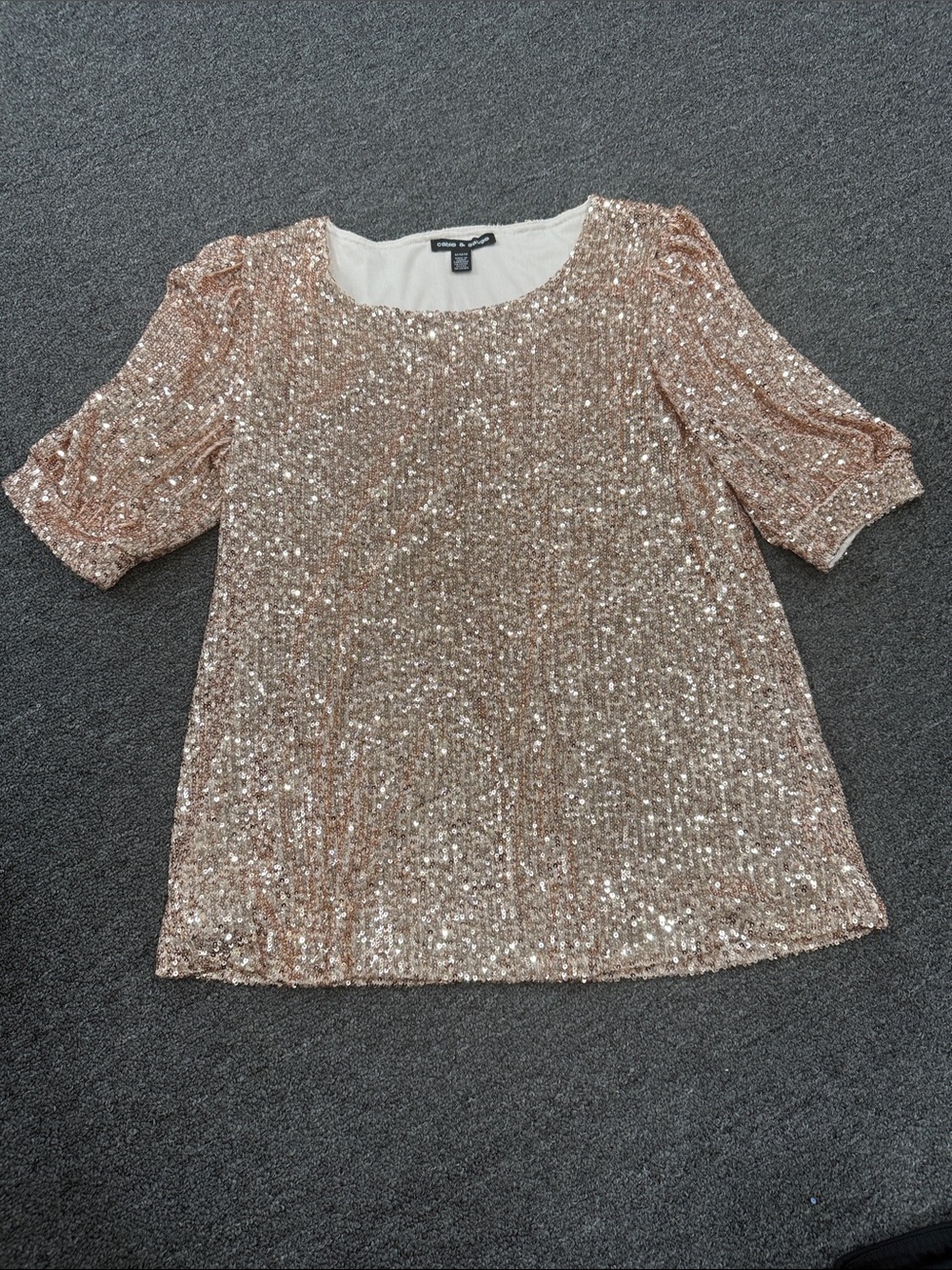 Cable & Gauge Rose Gold Sequin Puff Sleeve Top
